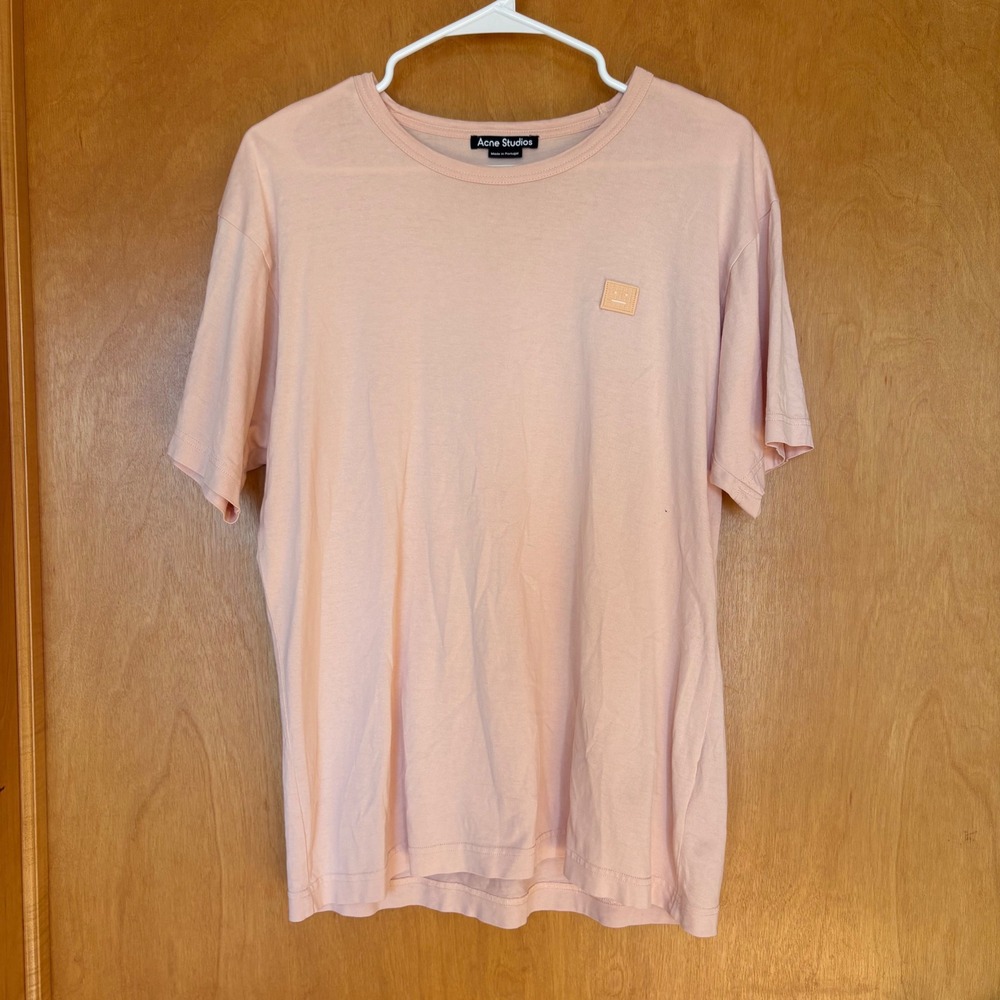 Acne Studios Nash Face T-Shirt Mens Size M Pink Organic Cotton 25E173-
